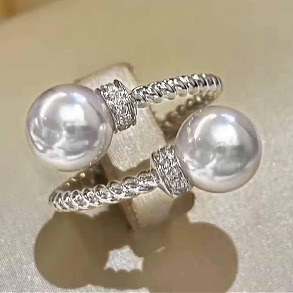 Silver Twist Pearl Ring